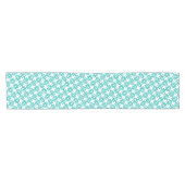 Cute Teal and White Floral Pattern ショートテーブルランナー (横)