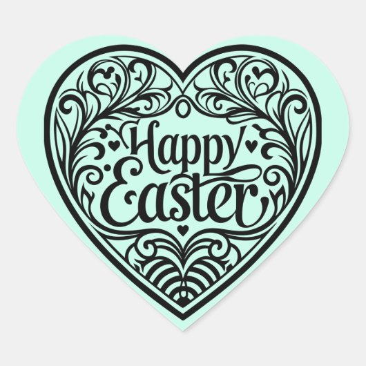 Cute teal bunny happy Easter stickers ハートシール (正面)