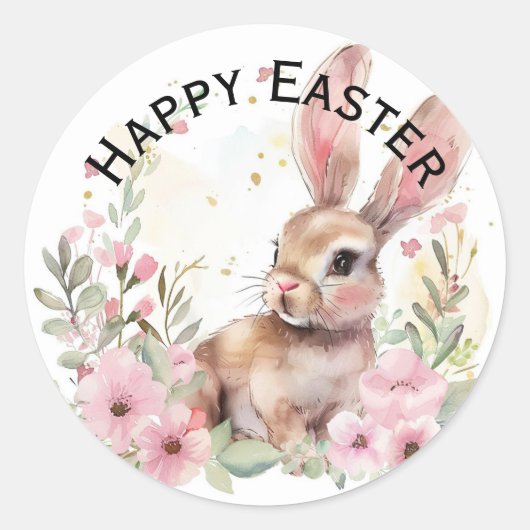 Cute teal bunny happy Easter stickers ラウンドシール (正面)