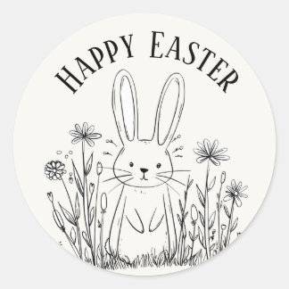 Cute teal bunny happy Easter stickers ラウンドシール