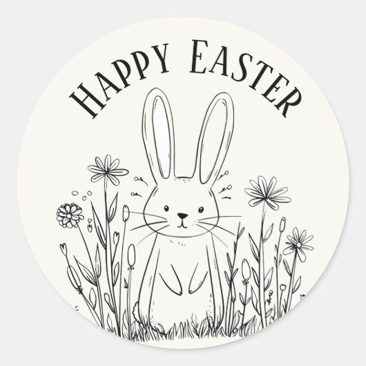 Cute teal bunny happy Easter stickers ラウンドシール (正面)