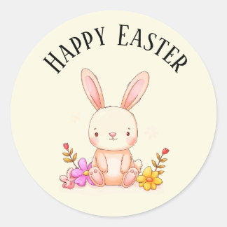 Cute teal bunny happy Easter stickers ラウンドシール