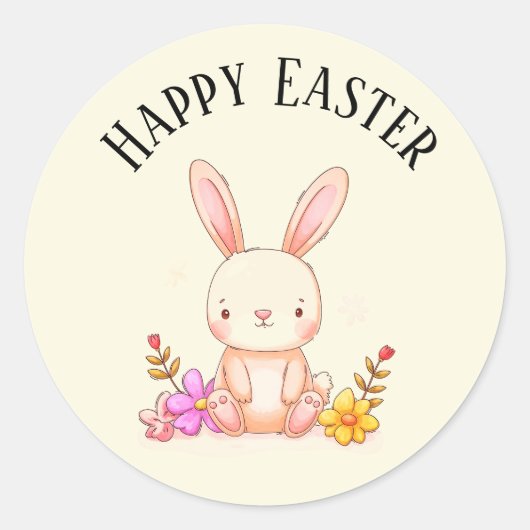Cute teal bunny happy Easter stickers ラウンドシール (正面)