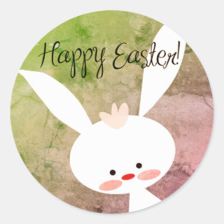Cute teal bunny happy Easter stickers ラウンドシール