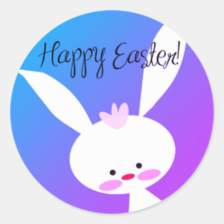 Cute teal bunny happy Easter stickers ラウンドシール