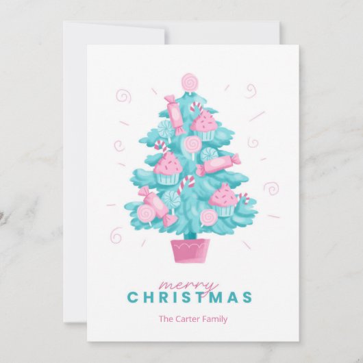 Cute Teal Candy Christmas Tree Card シーズンカード (正面)