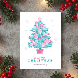 Cute Teal Candy Christmas Tree Card シーズンカード
