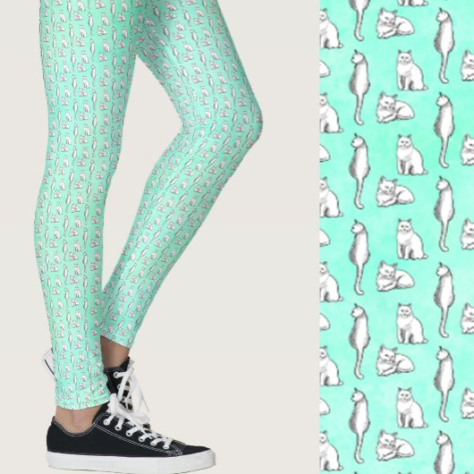 Cute Teal Cats Whimsical Patterned レギンス