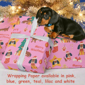 Cute Teal Christmas Dachshund Merry Woofmas ラッピングペーパー