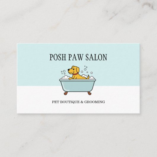 Cute Teal Dog Grooming Boutique Pet QR Code 名刺 (正面)
