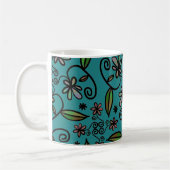 Cute Teal Floral Pattern コーヒーマグカップ (左)
