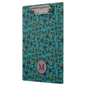 Cute Teal Floral Pattern Monogram クリップボード (左)
