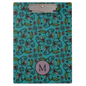 Cute Teal Floral Pattern Monogram クリップボード (正面)