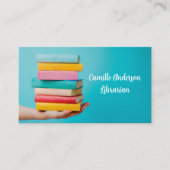 Cute Teal Librarian or Bookstore Stack of Books 名刺 (正面)