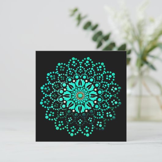 Cute Teal Mandala Blank Note Card サンキューカード (スタンド正面)