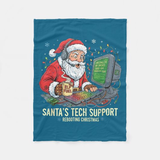 Cute Tech Support Rebooting s Computer Santa Santa フリースブランケット (正面)