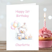 Cute Teddy Bear 1st Birthday カード