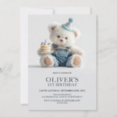 Cute Teddy Bear 1st Birthday Party Invitation 招待状 (正面)