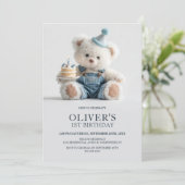 Cute Teddy Bear 1st Birthday Party Invitation 招待状 (スタンド正面)