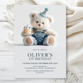 Cute Teddy Bear 1st Birthday Party Invitation 招待状