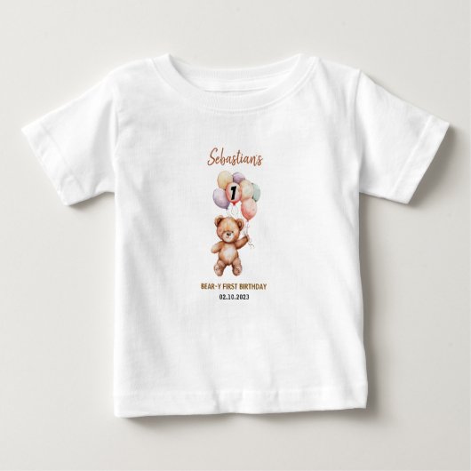 Cute Teddy Bear 1st Birthday | Sweet Bear ベビーTシャツ (正面)