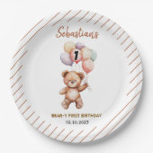 Cute Teddy Bear 1st Birthday | Sweet Bear  ペーパープレート (正面)