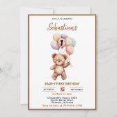 Cute Teddy Bear 1st Birthday | Sweet Bear 招待状 (正面)