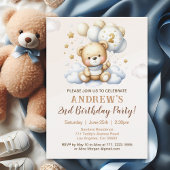 Cute Teddy Bear 2nd Birthday for Boy 招待状