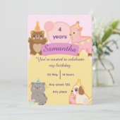 Cute Teddy Bear 4th Birthday Editable Template 招待状 (スタンド正面)