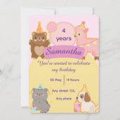 Cute Teddy Bear 4th Birthday Editable Template 招待状 (正面)