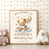 Cute Teddy Bear 4th Birthday Wall Decoration ポスター
