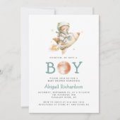 Cute Teddy Bear Astronaut Boy Baby Shower 招待状 (正面)