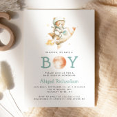 Cute Teddy Bear Astronaut Boy Baby Shower 招待状