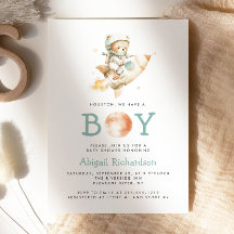 Cute Teddy Bear Astronaut Boy Baby Shower
