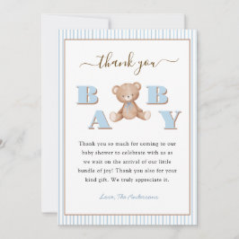 Cute Teddy Bear Baby Boy shower Thank you card サンキューカード