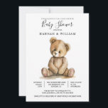 Cute Teddy Bear Baby Shower 招待状<br><div class="desc">This gender neutral baby shower invitation features a clean minimalist watercolor teddy bear in soft earth tones with elegant modern typography on a clean white background. Perfect for celebrating a baby boy, girl, or surprise arrival, this sweet and timeless design is ideal for traditional showers or baby sprinkles. Easily personalize...</div>
