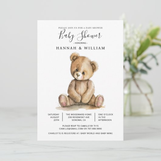 Cute Teddy Bear Baby Shower 招待状 (スタンド正面)