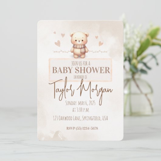 Cute Teddy Bear Baby Shower 招待状 (スタンド正面)