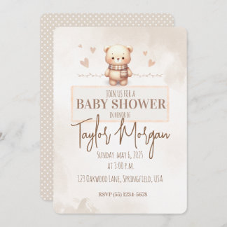 Cute Teddy Bear Baby Shower  招待状