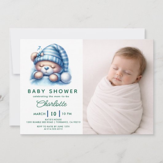 Cute Teddy Bear Baby Shower 招待状 (正面)