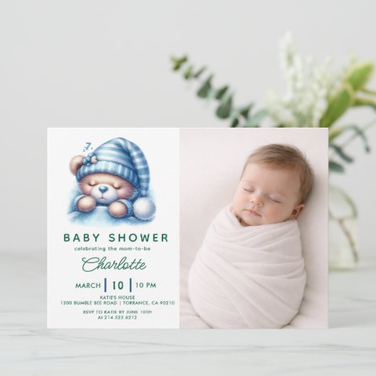 Cute Teddy Bear Baby Shower 招待状 (スタンド正面)