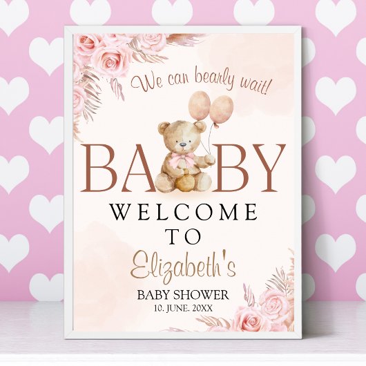 Cute Teddy Bear Baby Shower Girl ポスター