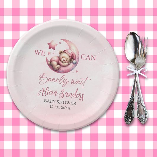 Cute Teddy Bear Baby shower Girl Pary ペーパープレート