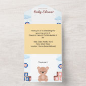 Cute Teddy Bear Baby Shower Invitation オールインワン招待状 (内側)