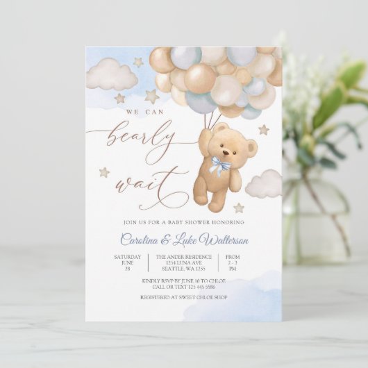 Cute Teddy Bear Baby Shower Invitation 招待状 (スタンド正面)