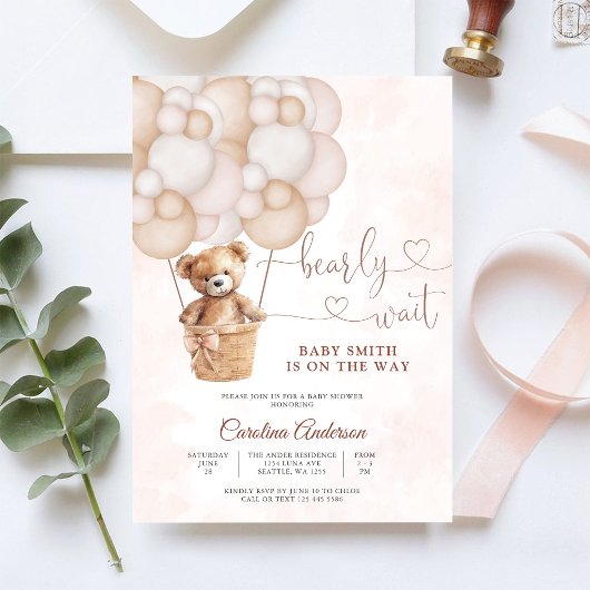 Cute Teddy Bear Baby Shower Invitation 招待状
