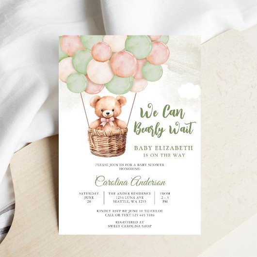 Cute Teddy Bear Baby Shower Invitation 招待状