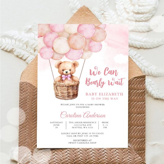 Cute Teddy Bear Baby Shower Invitation 招待状