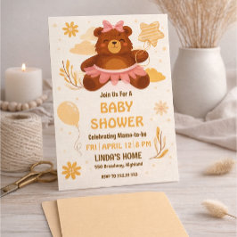 Cute Teddy Bear Baby Shower Invitation for Girl 招待状