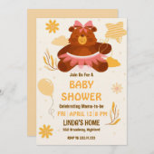 Cute Teddy Bear Baby Shower Invitation for Girl 招待状 (正面/裏面)